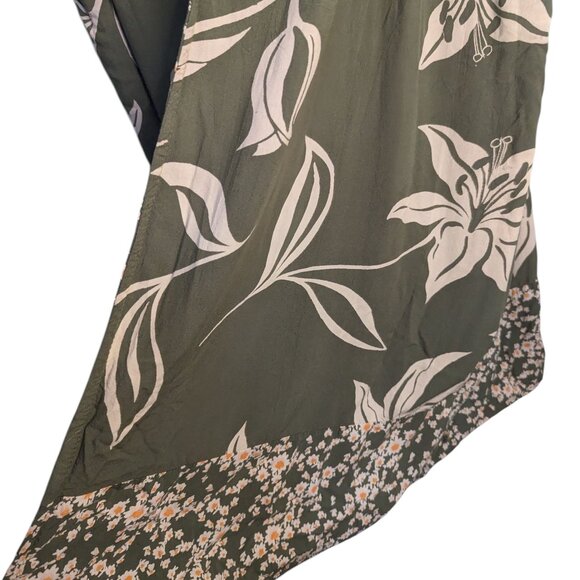 Angie Floral Green Tie Front Short Sleeve Kimono Cardigan Cover Up Tropical 1X - Picture 2 of 8